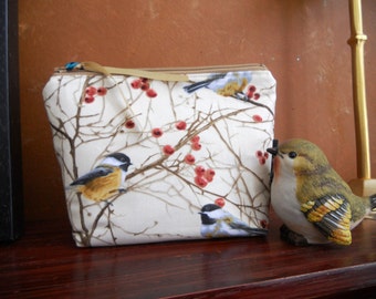 Make Up Bag Chickadee Birds, Coin Bag, Storage Bag, Cell Phone Pouch, Wristlet