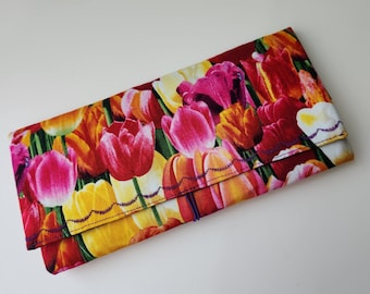 Coupon Organizer Colourful Tulips  / Storage Case with Dividers / Check Book Case Ready to Ship