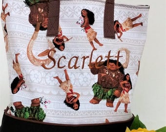 Moana and Friends Child Tote / School Tote / Book Travel Bag / Overnight Bag / Embroidered with Childs name