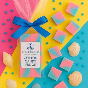 Cotton Candy Fudge I Handgefertigter Cornish Fudge | Spaß Feinschmecker Geschenk | Partytüten-Leckerli | Strumpffüller | Süßes Kindergeschenk I Fun Fudge I Fudge