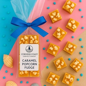 Karamell Popcorn Fudge I Handgemachter Cornish Fudge | Spaß Feinschmecker Geschenk | Partytüten-Leckerli | Strumpffüller | Süßes Kindergeschenk I Fun Fudge I Fudge