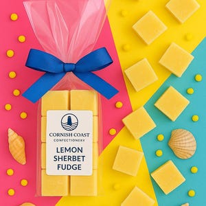 Lemon Sherbet Fudge I Handgemachter Cornish Fudge | Spaß Feinschmecker Geschenk | Partytüten-Leckerli | Strumpffüller | Süßes Kindergeschenk I Fun Fudge