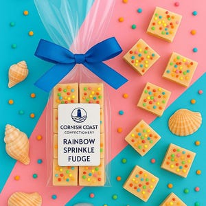 Rainbow Sprinkle Fudge I Handmade Cornish Fudge | Spaß Feinschmecker Geschenk | Partytüten-Leckerli | Strumpffüller | Süßes Kindergeschenk I Fun Fudge I Fudge