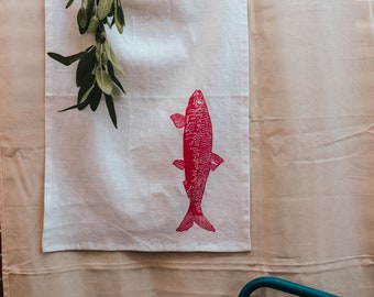 Geschirrtuch // 100% Leinen // Fisch // Design, bedruckt // Geschenk zum Einzug, Richtfest, Einweihungsparty