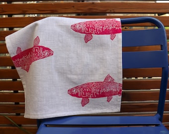 Geschirrtuch // 100% Leinen // Fische // Design bedruckt // Geschenk zum Einzug, Richtfest, Einweihungsparty