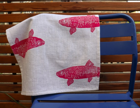 Geschirrtuch // 100% Leinen // Fische // Design bedruckt // Geschenk zum Einzug, Richtfest, Einweihungsparty