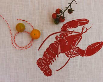Geschirrtuch // 100% Leinen // Hummer // Design, bedruckt // Geschenk zum Einzug, Richtfest, Einweihungsparty