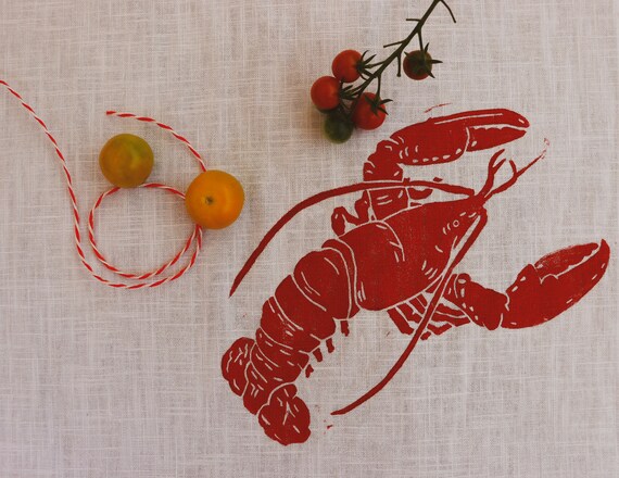 Geschirrtuch // 100% Leinen // Hummer // Design, bedruckt // Geschenk zum Einzug, Richtfest, Einweihungsparty