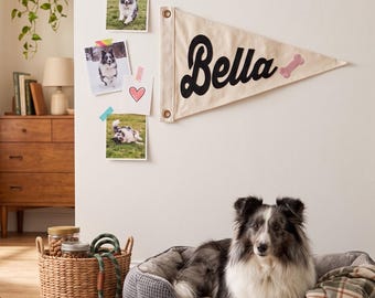 Personalized Pet Name Banner, Custom Hand Embroidered Dog Cat Flag, Pet Wall Hanging, Unique Pet Lover Gift