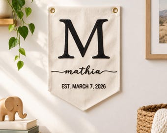 Custom Family Name Banner, Personalized Embroidered Family Sign, Established Year Wall Decor, Wedding or Housewarming Gift