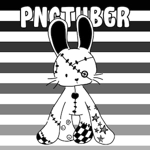 Goth Bunny PNGtuber Kawaii Black Rabbit Vtuber Model Chibi Plushie Stream Character Patchwork Animal Creepy Cute Discord Twitch Assets