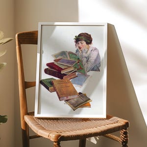 Vintage Woman Reading Book Print – Literary Home Decor (Digital Download)