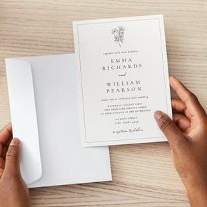 Elegant Floral Wedding Invitation Template, Editable Wedding Invite, Minimalist Wedding Postcard, Simple Neutral Wedding Invitation, Canva