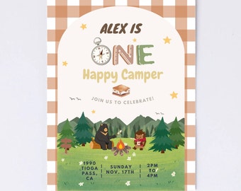 One Happy Camper Digital Birthday Invitation Template