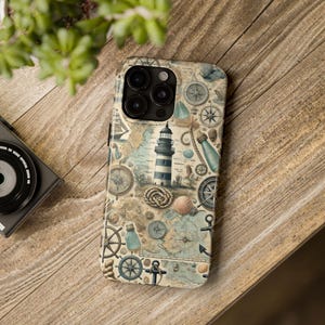 Nautische Leuchtturm Handyhülle, Vintage Karte iPhone Hülle, Küstenabenteuer, iPhone 16 Pro Max, 15, 14, 13, 12, 11, X, 8 Plus