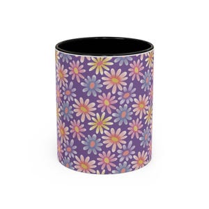 Colorful Flowers Accent Coffee Mug (11, 15oz) - Floral Design, Gift for Garden Lovers, Spring Decoration, Botanical Tea Cup, Mother&#39;s Day