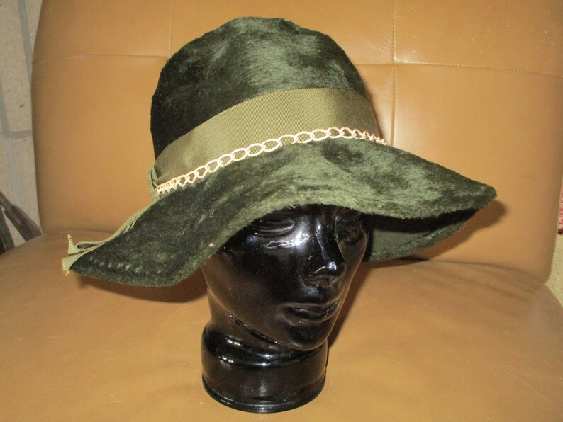 Vtg Ann Marie Hat Cloche Ribbon Chain Faux fur