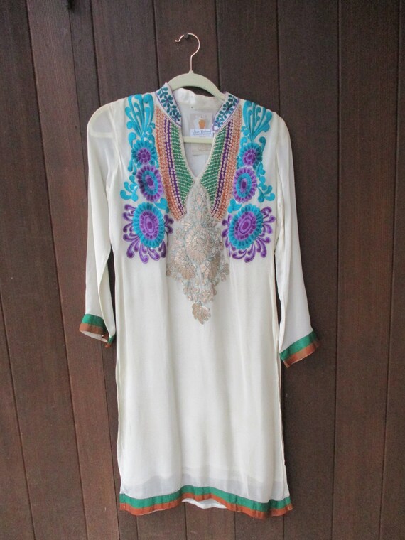 Vtg Indian Embroidery Tunic S