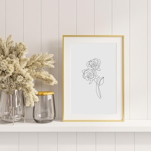 Arte de pared con descarga digital / Impresión de arte lineal minimalista de rosas / Dibujo de una línea / Póster de rosas modernas imprimible / Decoración estética del hogar / Flores