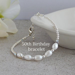 50th Birthday Gift for Women, 50th Birthday Bracelet for Her, Pearl Bracelets for Women, June Birthstone Bracelet, Decade Bracelet