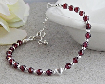 Garnet Bracelet for Women, January Birthstone Bracelet, Dainty Garnet Bracelet, Garnet Birthstone Bracelet