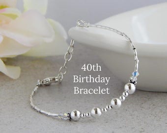40th Birthday Gifts for Women Bracelet, Daughter 40th Birthday Jewelry, Decade Bracelet Sterling Silver 40, 40th Gift for Besties