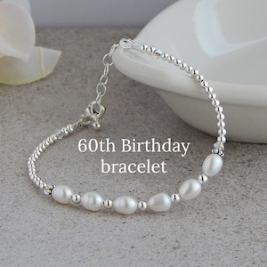 60th Birthday Gift for Women Jewelry, 60th Birthday Bracelet, Freshwater Pearl Bracelet, June Birthstone Bracelet, Decade Bracelet