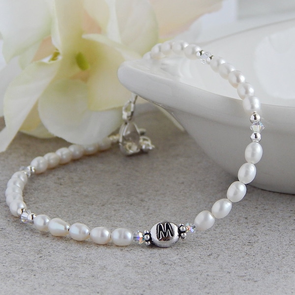 Personalized Ankle Bracelet, Pearl Anklet for Women, Initial Anklet Silver, Sterling Silver, Bridesmaid Gifts Wedding Day Jewelry