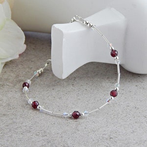 Garnet Bracelets for Women, January Birthstone Bracelet for Women, Dainty Garnet Silver Bracelet, Garnet Birthstone Bracelet