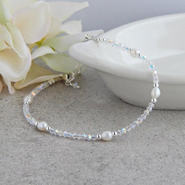 Crystal Anklet for Women, Pearl Ankle Bracelet, Bridal Anklet, Crystal Ankle Bracelet, Plus Size Anklet, Gift for Bride to Be from Mom