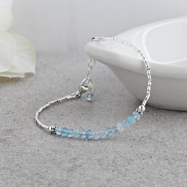 Aquamarine Bracelet Sterling Silver, Aquamarine Bracelet for Women, March Birthstone Bracelet, March Birthday Gift, Aquamarine Jewelry