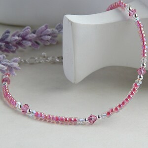 Pink Crystal Ankle Bracelet, Sterling Silver Pink Anklet for Women ...