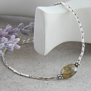 Sterling Silver Labradorite Bracelet, Labradorite Gemstone Bracelet for Women, Golden Labradorite Jewelry, Boho Bracelet, Gift for Her