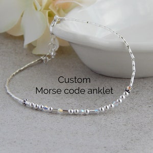 Morse Code Anklet, Sterling Silver Anklets for Women, Silver Ankle Bracelet, Morse Code Ankle Bracelet, Badass Jewelry, Badass Woman