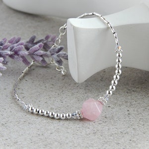 Rose Quartz Bracelet Sterling Silver, Rose Quartz Bracelet Dainty, Rose Quartz Jewelry, January Birthstone Bracelet, Gift for Sister in Law