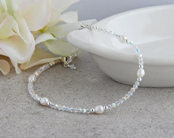 Crystal Anklet for Women, Pearl Ankle Bracelet, Bridal Anklet, Crystal Ankle Bracelet, Plus Size Anklet, Gift for Bride to Be from Mom