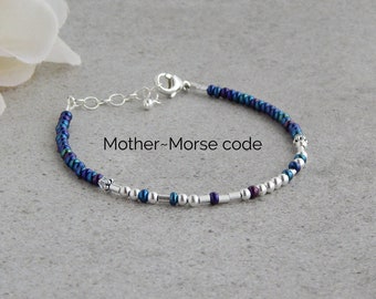 Morse Code Bracelet Women, Mother Bracelet Sterling Silver, Morse Code Bracelet Mother Daughter, Mother of the Bride Gift from Daughter