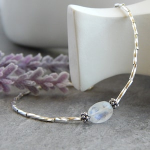 Moonstone Bracelet Sterling Silver, Moonstone Adjustable Bracelet for Women, Moonstone Jewelry, June Birthstone Gift, June Birthday Gift