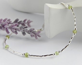 Peridot Anklet for Women, Sterling Silver Anklet,  Peridot Jewelry, August Birthstone, Boho Ankle Bracelet, August Birthday