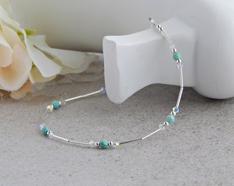 Sterling Silver Ankle Bracelet , Turquoise Anklet for Women, Boho Anklet, Beach Anklet, Something Blue Gift for Bride, Bridal Anklet