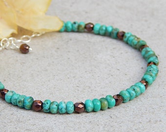 Turquoise Bracelet Sterling Silver, African Turquoise Bracelet for Women, Turquoise Jewelry, Beaded Turquoise Bracelet, Boho Bracelet