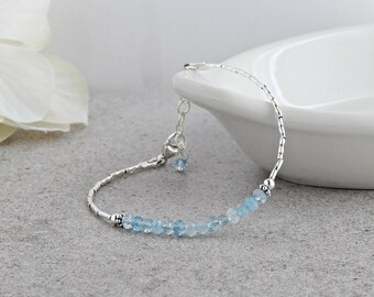 Aquamarine Bracelet Sterling Silver, Aquamarine Bracelet for Women, March Birthstone Bracelet, March Birthday Gift, Aquamarine Jewelry