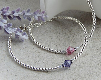Sterling Silver Birthstone Bracelet, Personalized Birthstone Bracelets for Moms, Friendship Bracelets for Women, New Moms Gift