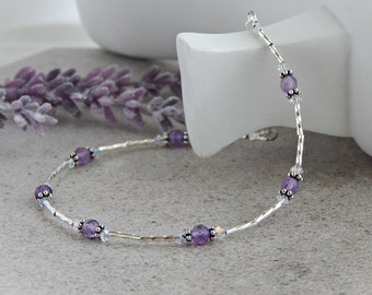 Amethyst Anklet, Sterling Silver Anklets for Women, Boho Ankle Bracelet, February Birthday Gift, February Birthstone, Amethyst Jewelry