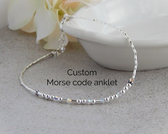 Morse Code Anklet, Sterling Silver Anklets for Women, Silver Ankle Bracelet, Morse Code Ankle Bracelet, Badass Jewelry, Badass Woman