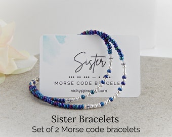 Sister Bracelets for 2,  Sister Bracelet Morse Code, Morse Code Bracelet Sterling Silver, Sister Bracelet Gift, Gift for Sister from Sister