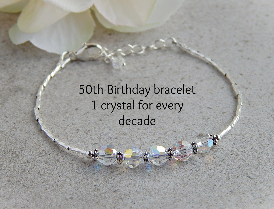 50th Birthday Gift for Women Jewelry, 50th Birthday Bracelet, Sterling Silver Crystal Bracelet