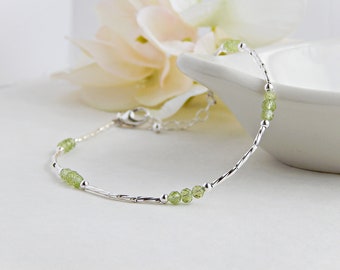 Peridot Anklet for Women, Sterling Silver Ankle Bracelet for Women, Peridot Jewelry, August Birthstone, August Birthday Gift