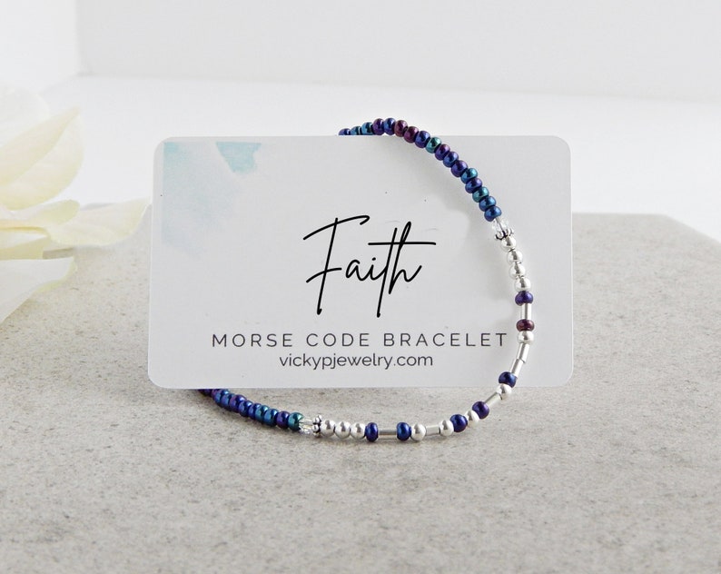 Faith Bracelets for Women, Morse Code Bracelet Women, Morse Code Bracelet Silver, Faith Jewelry for Women, Uplifting Bracelet immagine 2