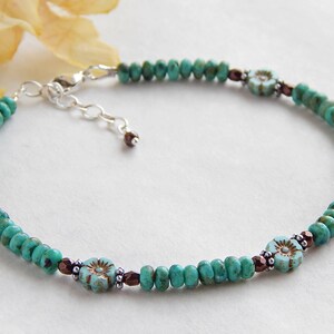 Turquoise Anklet for Women, Turquoise Ankle Bracelet, Flower Anklet, Turquoise Jewelry, Sterling Silver Beaded Boho Anklet, Beach Anklet image 3